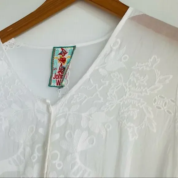 Johnny Was embroidered sheer cardigan jacket button front top tie waist XS white - Picture 8 of 12